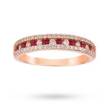 Goldsmiths 9ct Rose Gold Ruby And 0.37cttw Diamond Dress Ring - Ring Size M