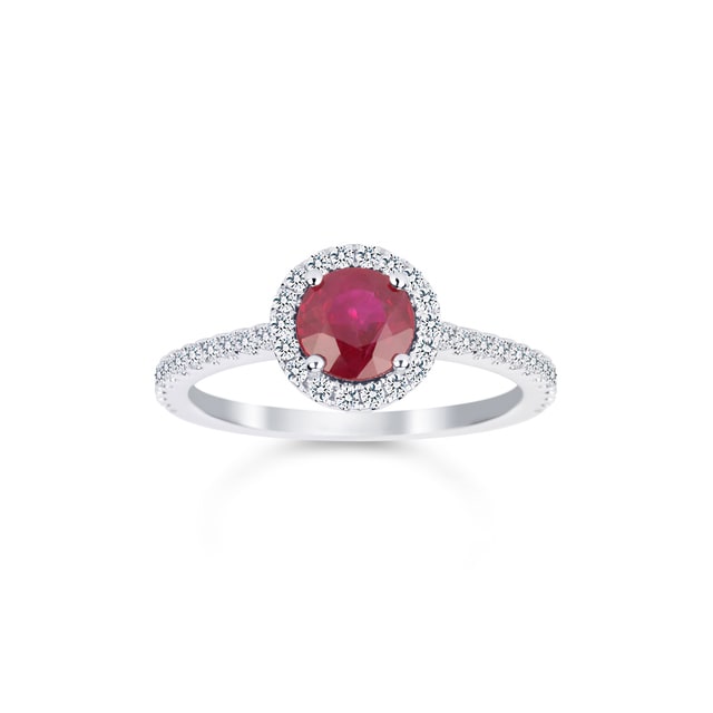 Carrington 18ct White Gold 6mm Ruby And 0.30cttw Diamond Ring - Ring Size L.5