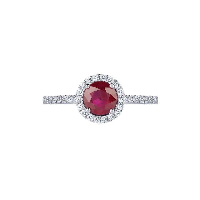 Mappin & Webb Carrington 18ct White Gold 6mm Ruby And 0.30cttw Diamond Ring