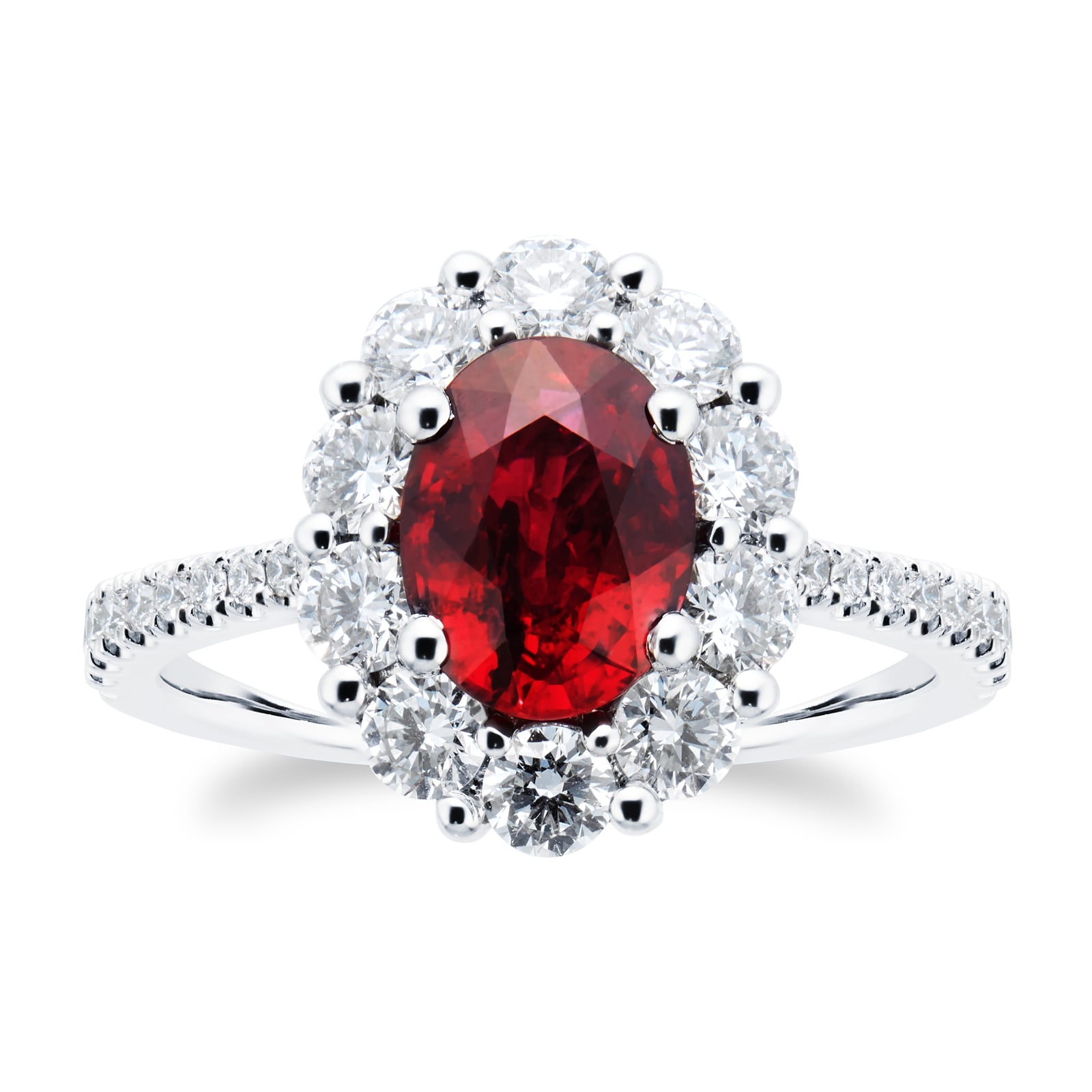 Platinum 0.97cttw Ruby & 0.84cttw Diamond Halo Diamond Ring