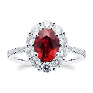 Mappin & Webb Platinum 0.97cttw Ruby & 0.84cttw Diamond Halo Diamond Ring