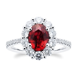 06150075 - Platinum 0.97cttw Ruby & 0.84cttw Diamond Halo Diamond Ring