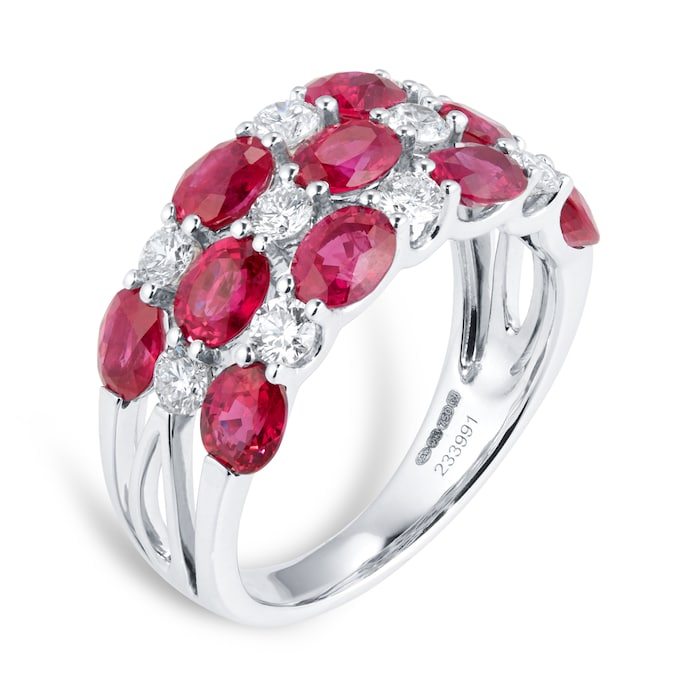 Mappin & Webb 18ct White Gold 3.58cttw Oval Cut Ruby & 0.70cttw Diamond Ring - Ring Size J