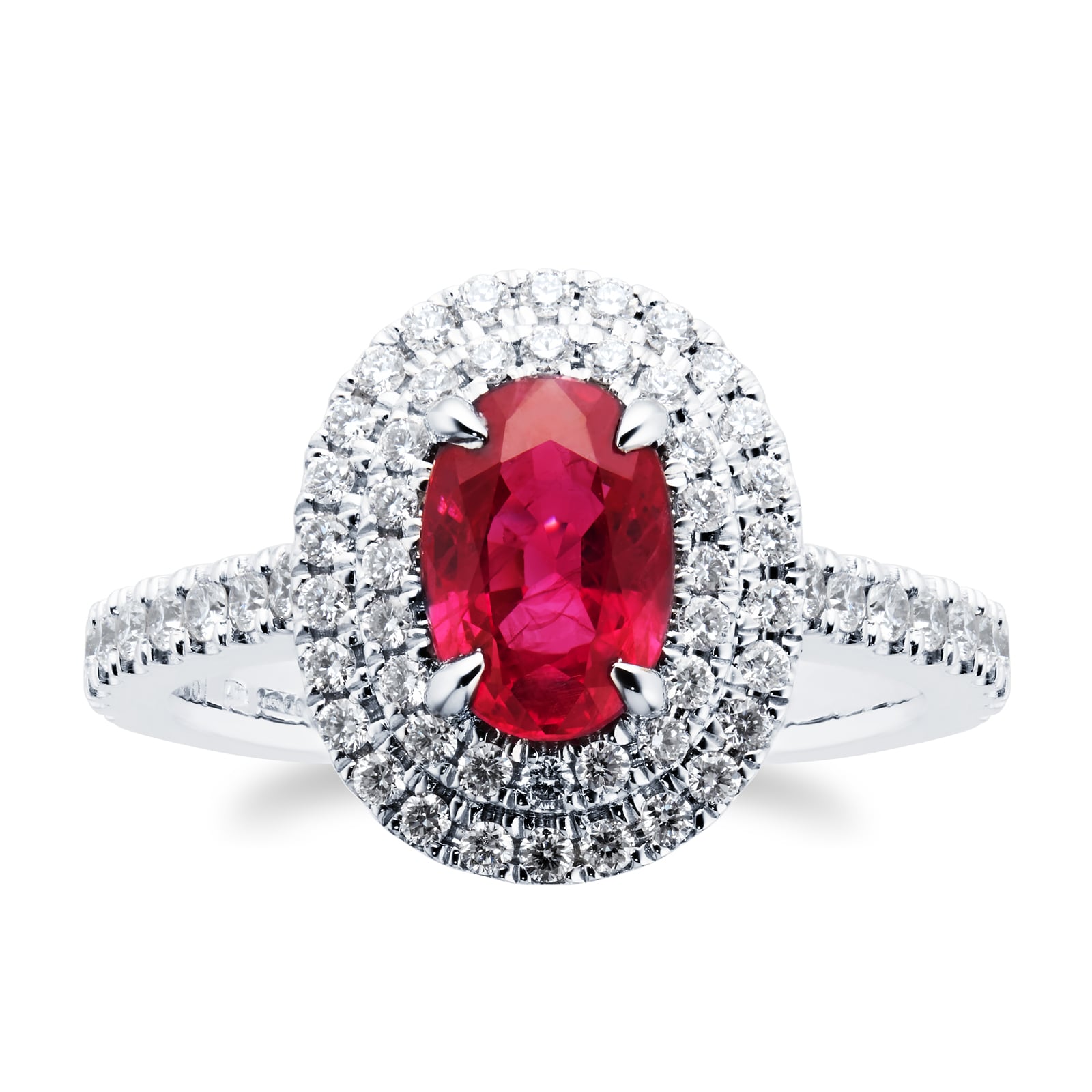 Platinum 1.61ct Oval Cut Ruby & 0.54cttw Diamond Ring - Ring Size N