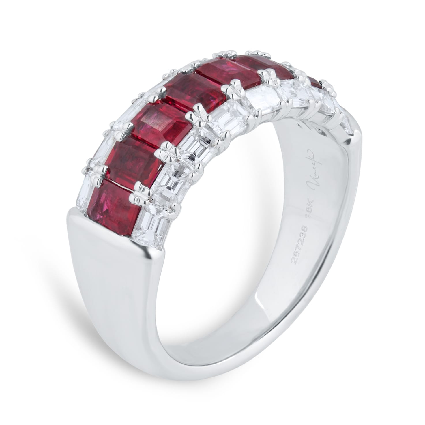 Mappin & Webb 18ct White Gold Emerald Cut Ruby & 1.05cttw Diamond Ring Mappin & Webb 18ct White Gold Emerald Cut Ruby & 1.05cttw Diamond Ring