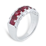 Mappin & Webb 18ct White Gold Emerald Cut Ruby & 1.05cttw Diamond Ring