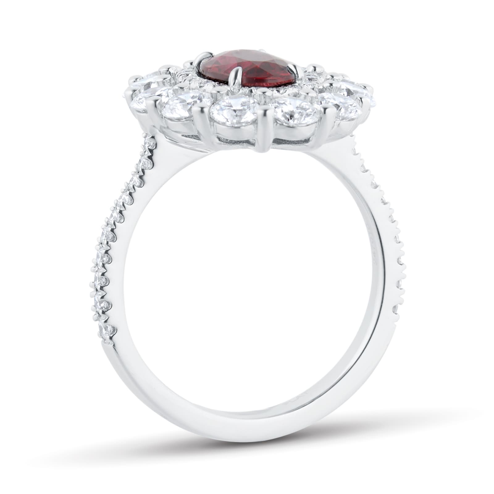 Mappin & Webb Platinum Oval Cut Ruby & 1.74cttw Diamond Ring