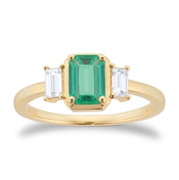 06160030 - 18ct Yellow Gold Emerald and 0.30cttw Diamond Three Stone Engagement Ring
