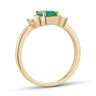 Goldsmiths 18ct Yellow Gold Emerald and 0.30cttw Diamond Three Stone Engagement Ring