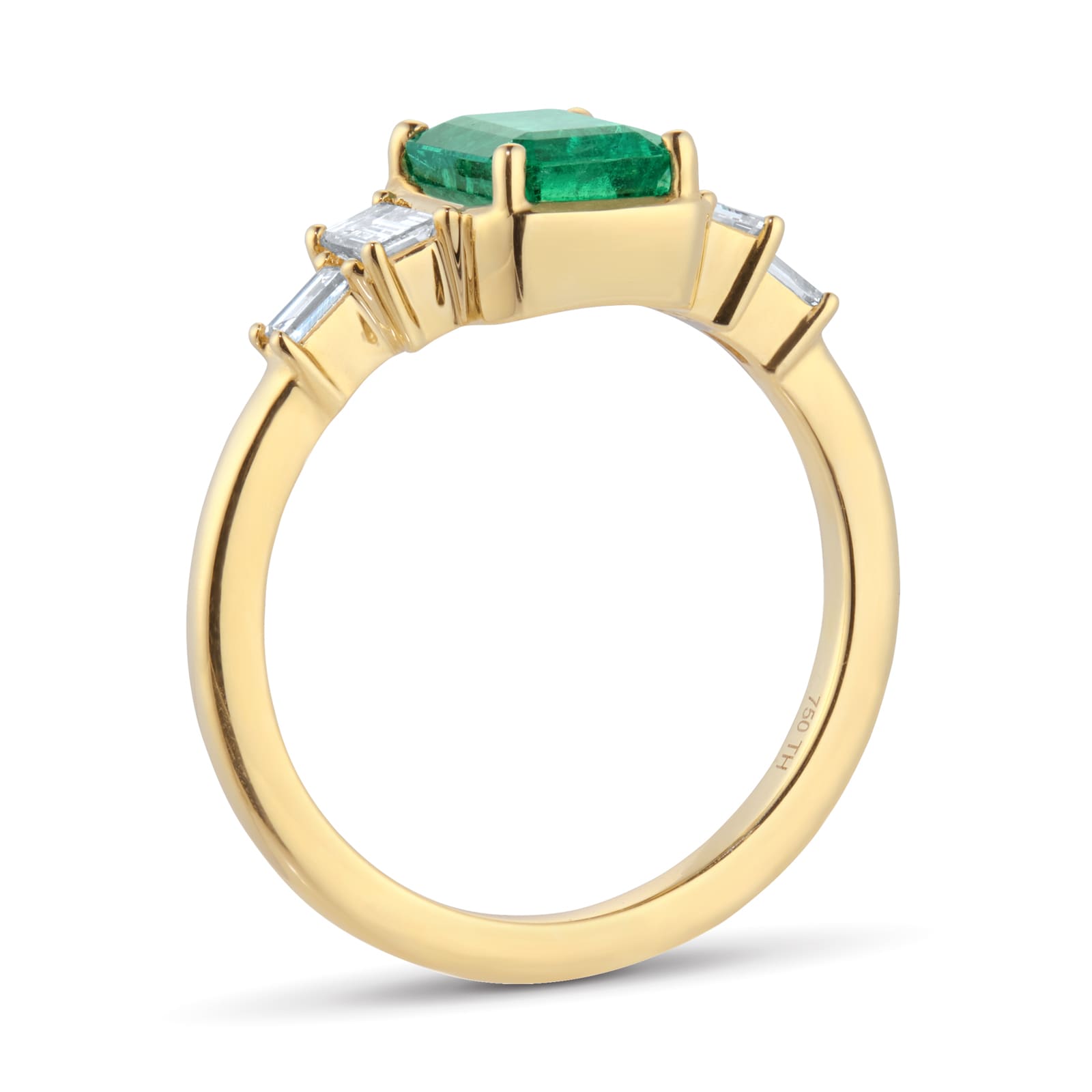 Goldsmiths 18ct Yellow Gold 8x6 Emerald and 0.40cttw Baguette Cut Diamond Ring