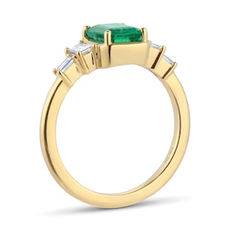 Goldsmiths 18ct Yellow Gold 8x6 Emerald and 0.40cttw Baguette Cut Diamond Ring