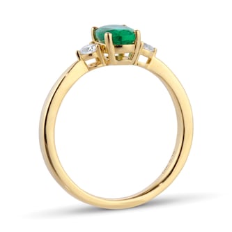 Goldsmiths 18ct Yellow Gold Oval Cut Emerald and 0.15cttw Diamond Three Stone Engagement Ring