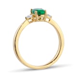 Goldsmiths 18ct Yellow Gold Oval Cut Emerald and 0.15cttw Diamond Three Stone Engagement Ring