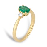 Goldsmiths 18ct Yellow Gold Oval Cut Emerald and 0.15cttw Diamond Three Stone Engagement Ring