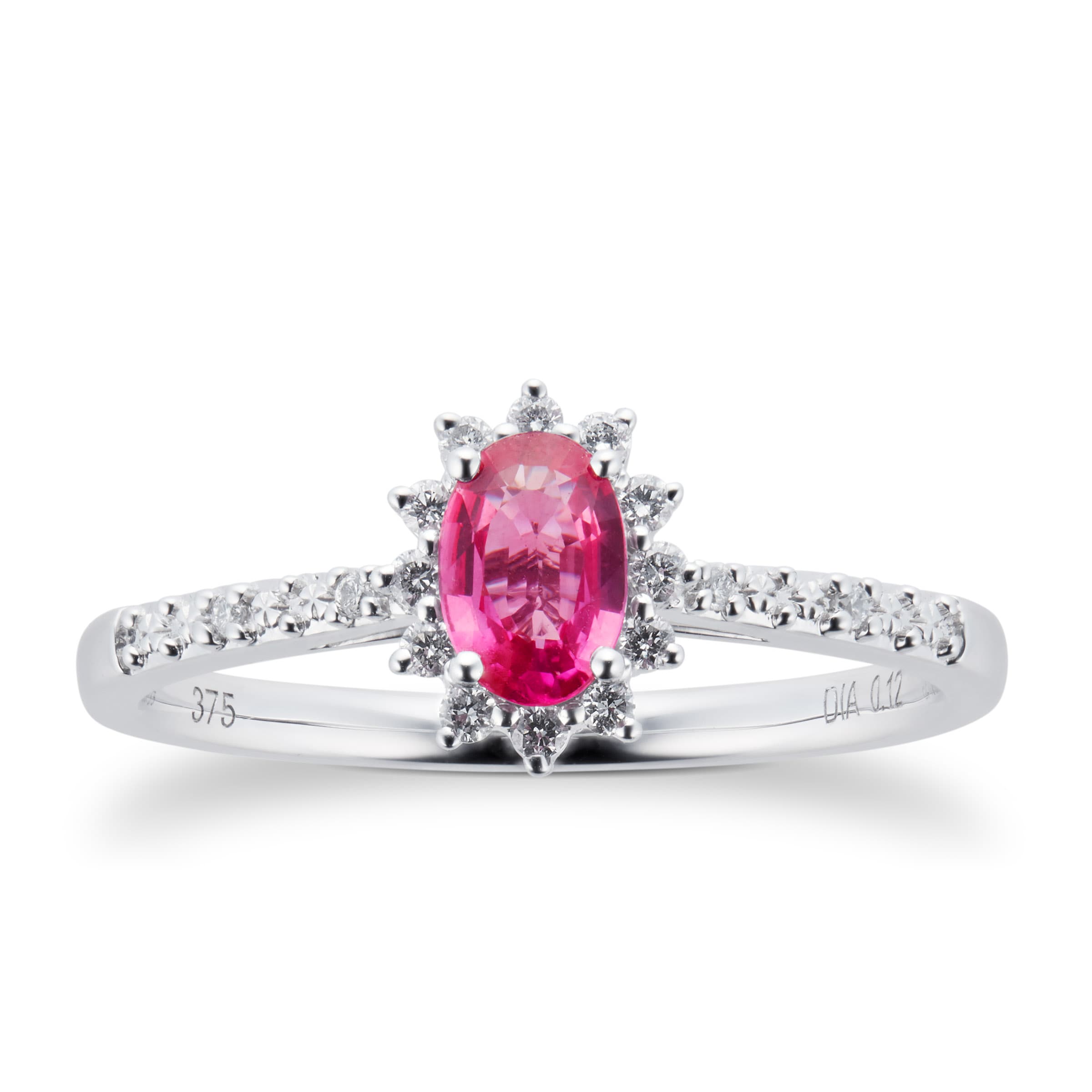 Ruby and 0.12ct Diamond Ring in 9ct White Gold - Ring Size J