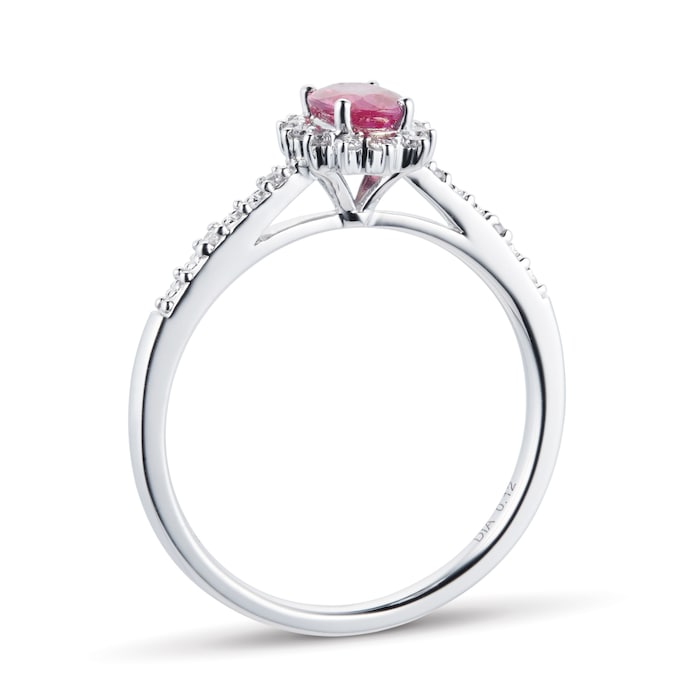 Goldsmiths Ruby and 0.12ct Diamond Ring in 9ct White Gold - Ring Size K