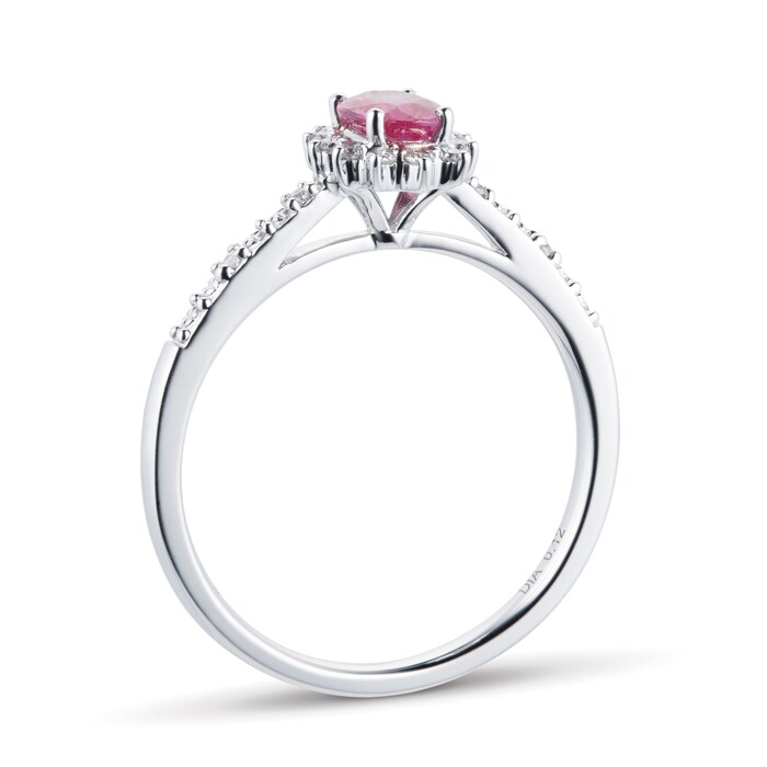 Goldsmiths Ruby and 0.12ct Diamond Ring in 9ct White Gold - Ring Size N