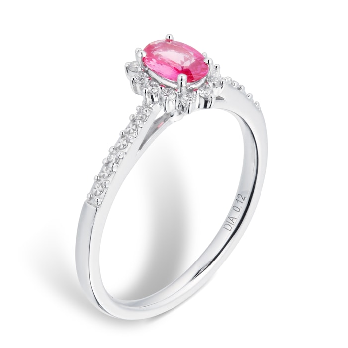 Goldsmiths Ruby and 0.12ct Diamond Ring in 9ct White Gold - Ring Size N