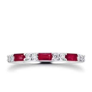 Goldsmiths 9ct White Gold Baguette Cut Ruby & Diamond Eternity Ring