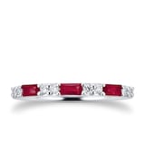 Goldsmiths 9ct White Gold Baguette Cut Ruby & Diamond Eternity Ring - Ring Size L