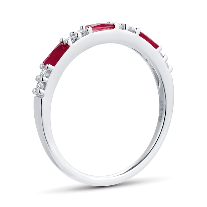 Goldsmiths 9ct White Gold Baguette Cut Ruby & Diamond Eternity Ring - Ring Size M