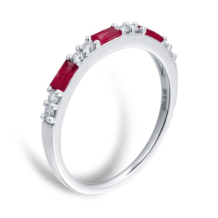 Goldsmiths 9ct White Gold Baguette Cut Ruby & Diamond Eternity Ring - Ring Size L