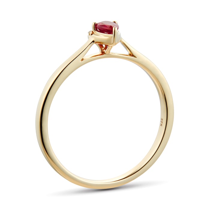 Goldsmiths 9ct Yellow Gold Pear Cut Ruby & Diamond Ring - Ring Size T