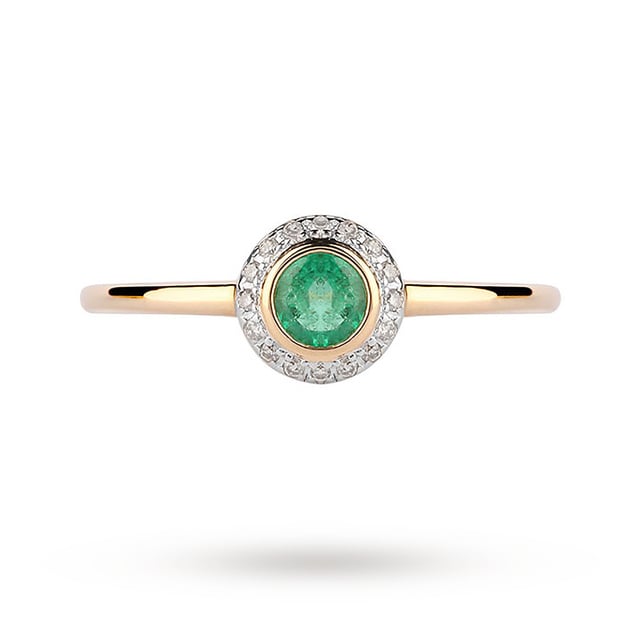 Goldsmiths 9ct Yellow Gold Emerald And 0.06ct Diamond Ring