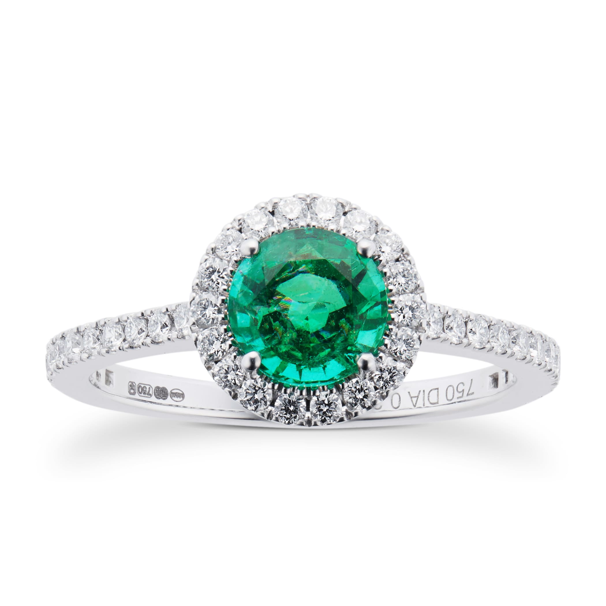 Mappin & Webb Carrington 18ct White Gold 6mm Emerald And 0.30cttw Diamond Ring Mappin & Webb Carrington 18ct White Gold 6mm Emerald And 0.30cttw Diamond Ring