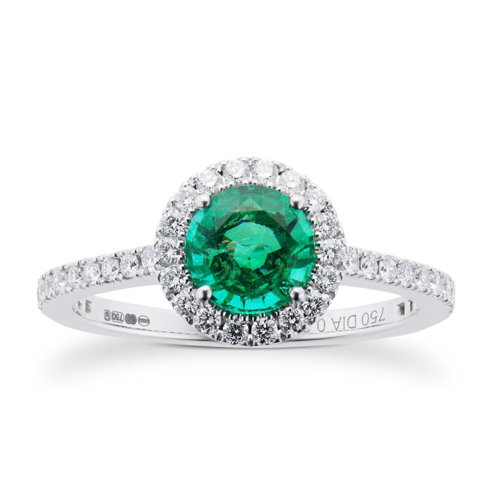Mappin & Webb Carrington 18ct White Gold 6mm Emerald And 0.30cttw Diamond Ring