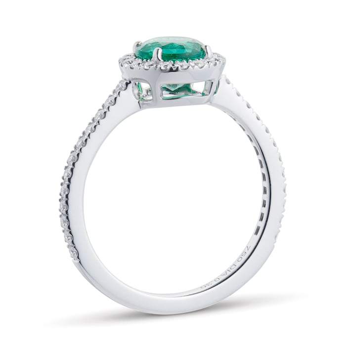 Mappin & Webb Carrington 18ct White Gold 6mm Emerald And 0.30cttw Diamond Ring