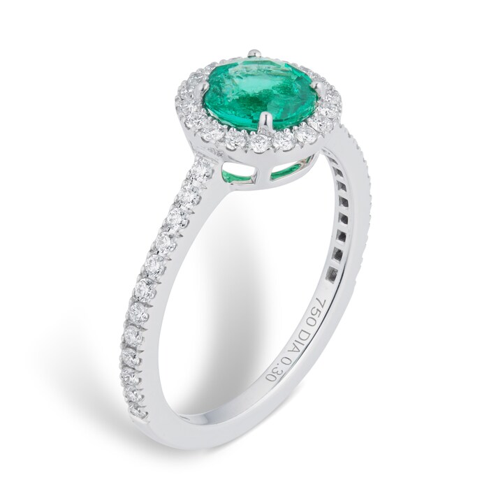 Mappin & Webb Carrington 18ct White Gold 6mm Emerald And 0.30cttw Diamond Ring