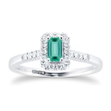 Goldsmiths 9ct White Gold Emerald & Diamond Halo Ring