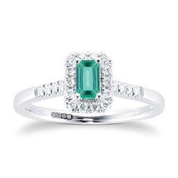 06190037 - 9ct White Gold Emerald & Diamond Halo Ring