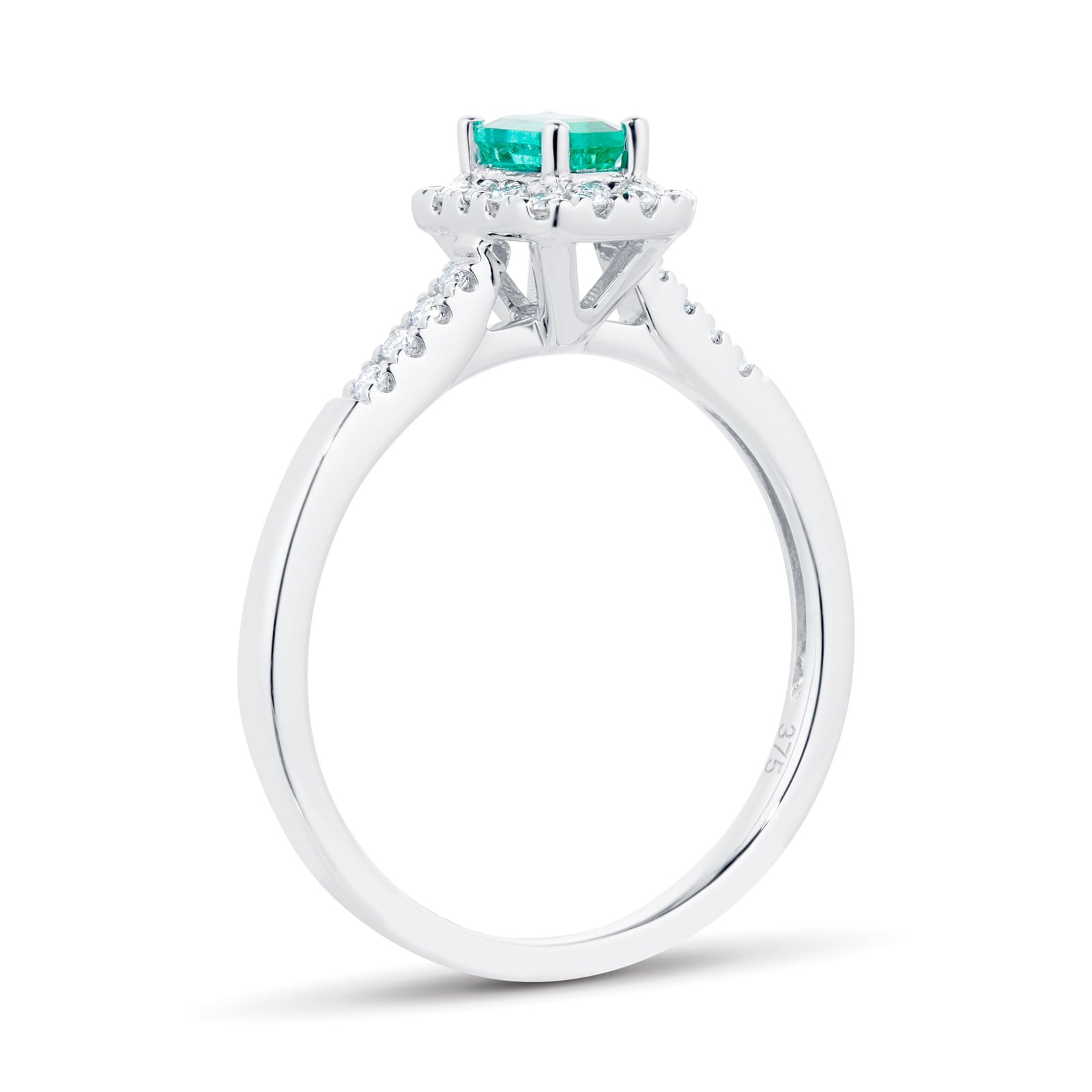 Goldsmiths 9ct White Gold Emerald & Diamond Halo Ring Goldsmiths 9ct White Gold Emerald & Diamond Halo Ring