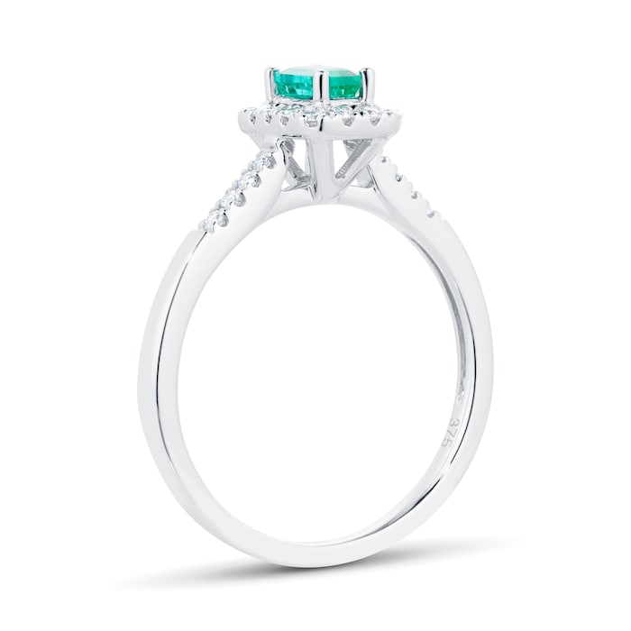 Goldsmiths 9ct White Gold Emerald & Diamond Halo Ring