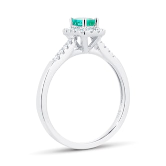 Goldsmiths 9ct White Gold Emerald & Diamond Halo Ring Goldsmiths 9ct White Gold Emerald & Diamond Halo Ring