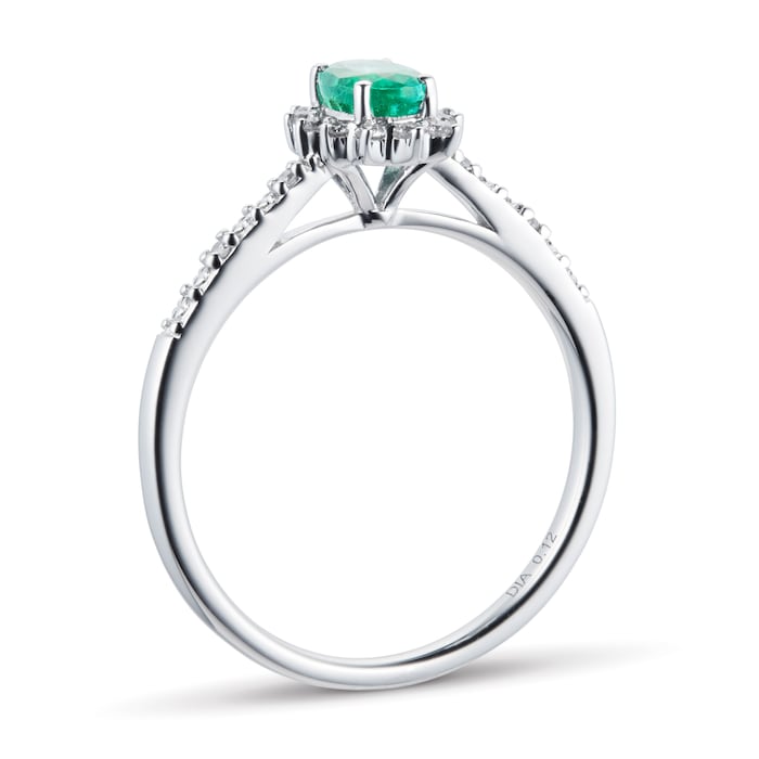 Goldsmiths Emerald and 0.12ct Diamond Ring in 9ct White Gold