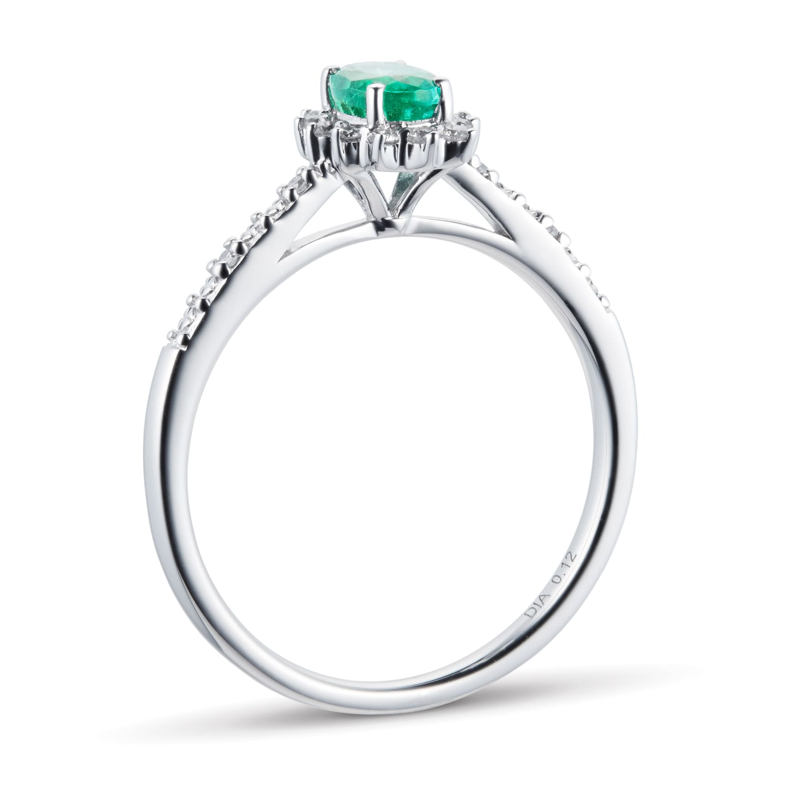 Goldsmiths Emerald and 0.12ct Diamond Ring in 9ct White Gold ...