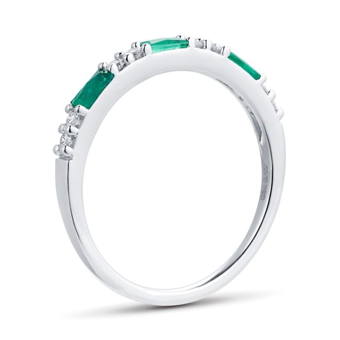 Goldsmiths 9ct White Gold Baguette Cut Emerald & Diamond Eternity Ring - Ring Size M