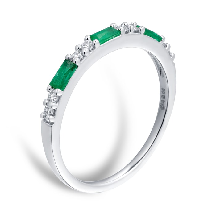 Goldsmiths 9ct White Gold Baguette Cut Emerald & Diamond Eternity Ring