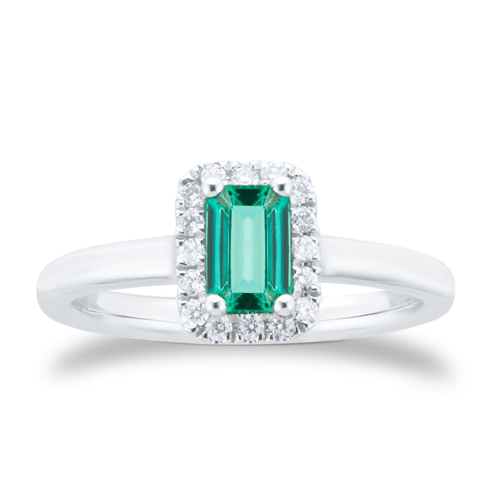 Mappin & Webb Platinum 0.40ct Emerald 0.14cttw Diamond Halo Engagement Ring