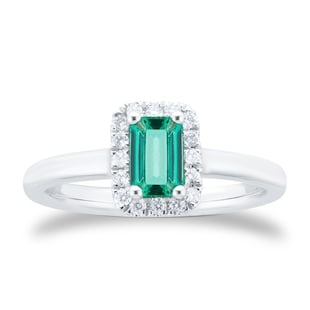Mappin & Webb Amelia Platinum 0.40ct Emerald 0.14cttw Diamond Halo Engagement Ring