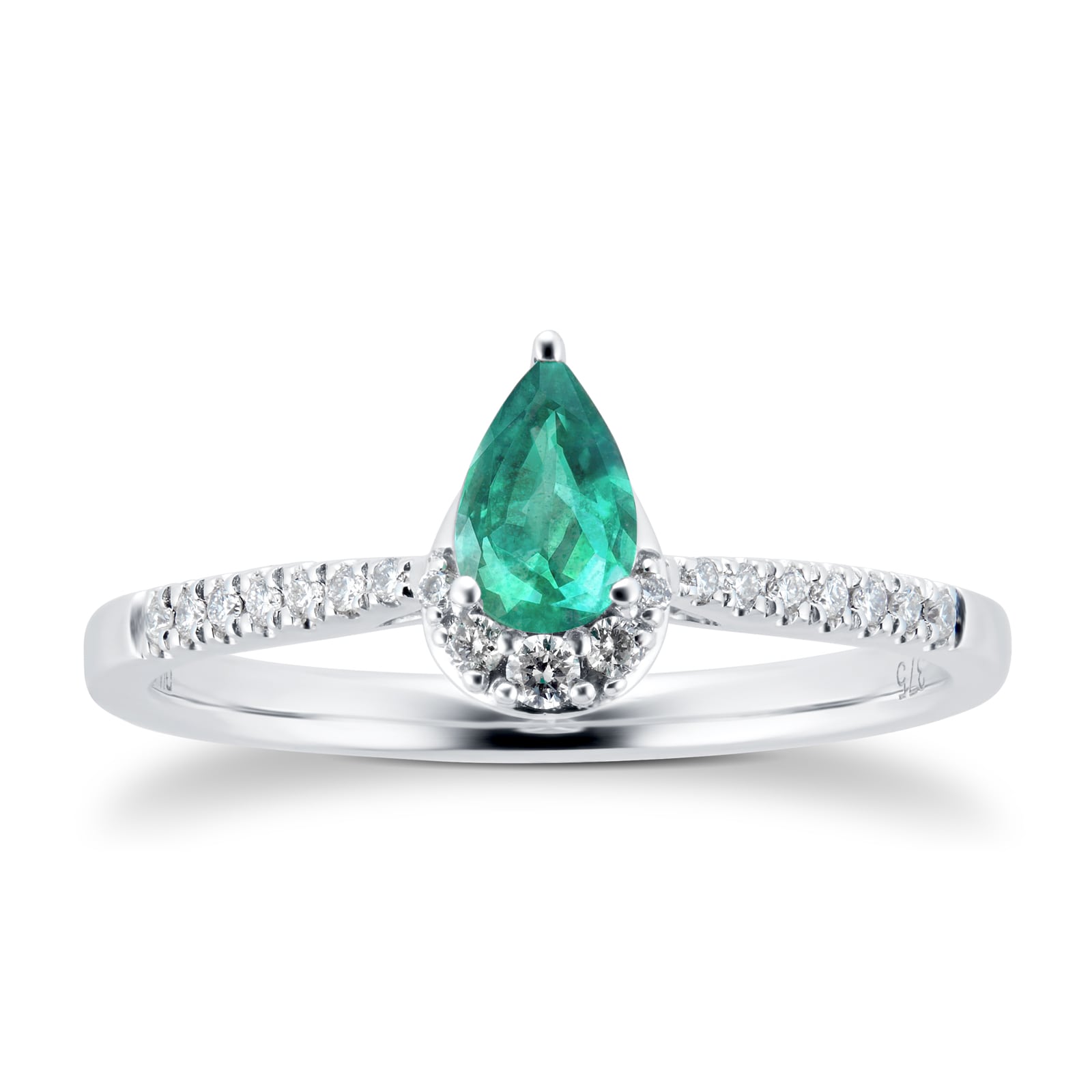 9ct Pear Cut Emerald & Diamond Ring - Ring Size N