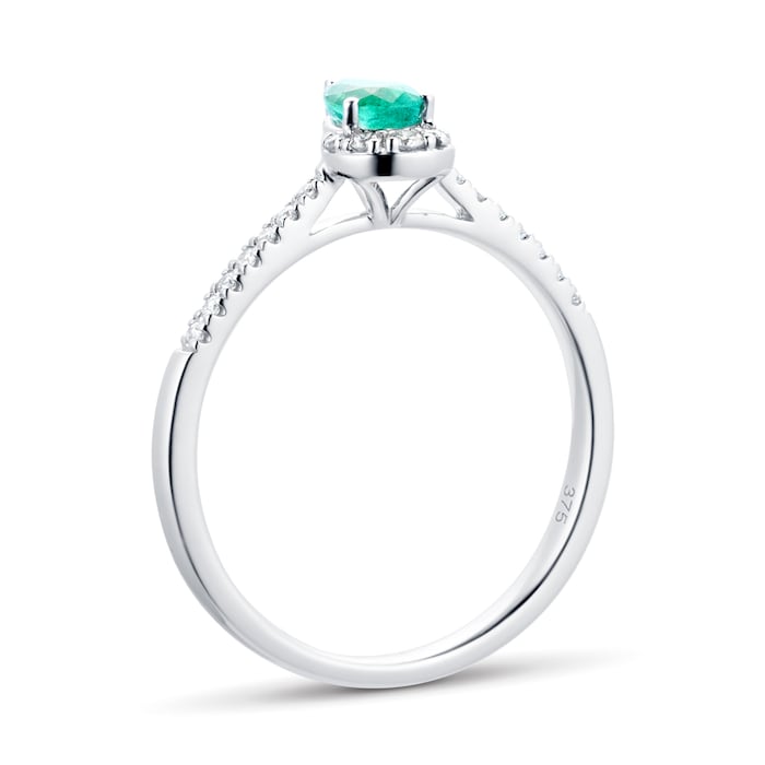 Goldsmiths 9ct Pear Cut Emerald & Diamond Ring