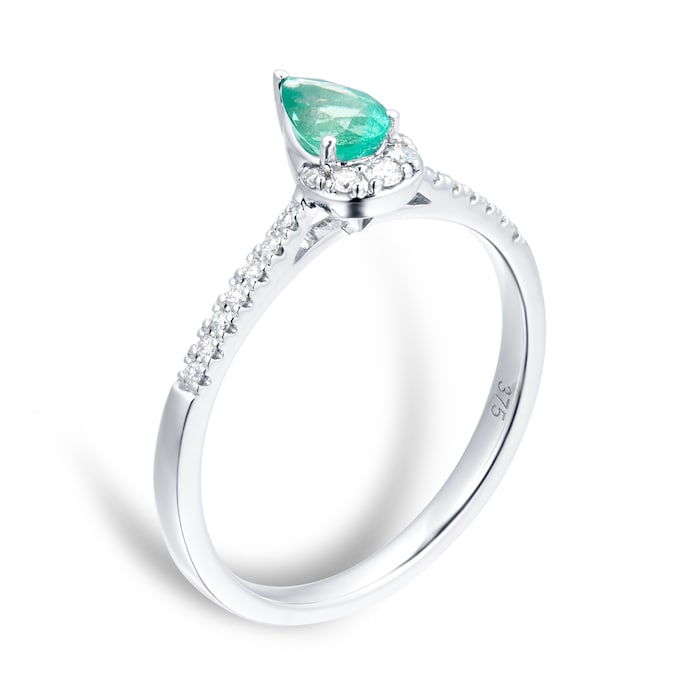 Goldsmiths 9ct Pear Cut Emerald & Diamond Ring