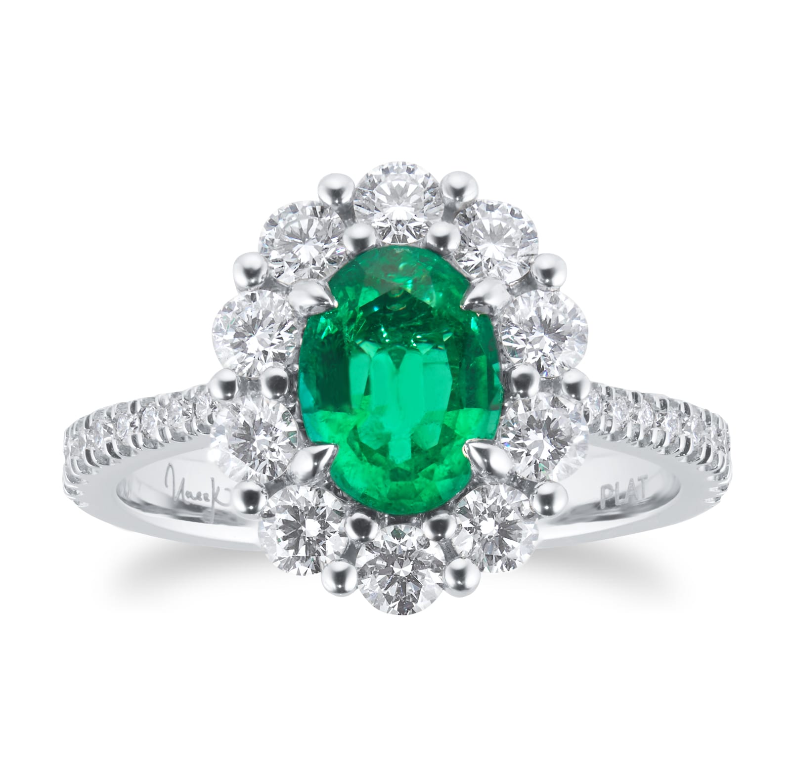 Platinum 1.00cttw Emerald & 0.86cttw Diamond Halo Diamond Ring - Ring Size M