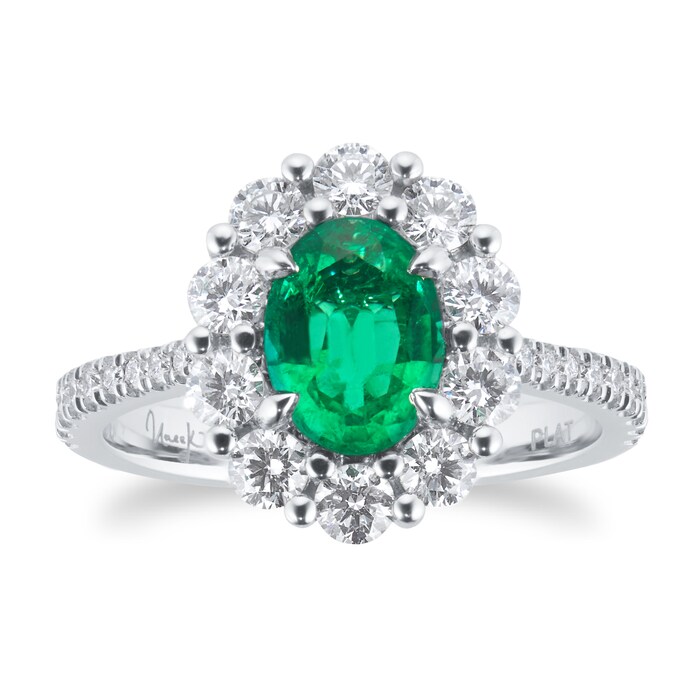 Mappin & Webb Platinum 1.00cttw Emerald & 0.86cttw Diamond Halo Diamond Ring