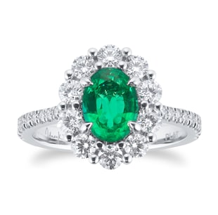 Mappin & Webb Platinum 1.00cttw Emerald & 0.86cttw Diamond Halo Diamond Ring