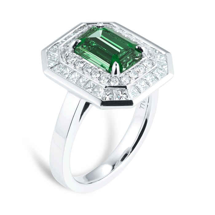 Mappin & Webb Platinum Emerald Cut 2.25ct Emerald & 1.20cttw Diamond Ring